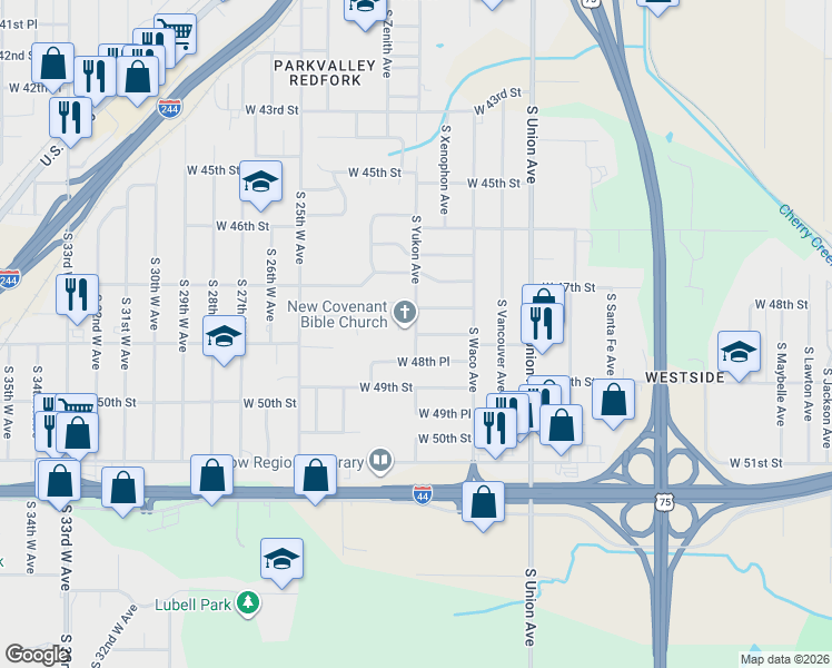 map of restaurants, bars, coffee shops, grocery stores, and more near 4730 South Yukon Avenue in Tulsa