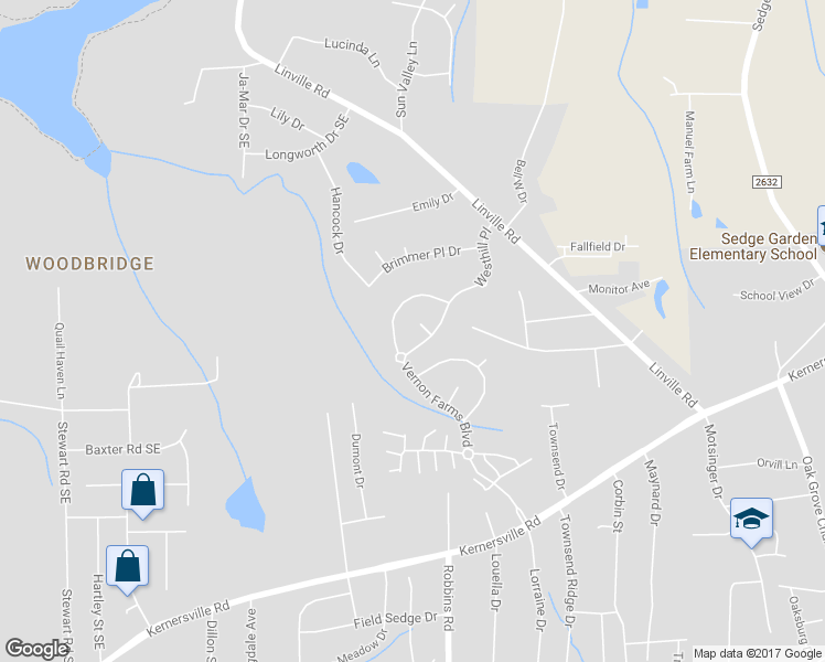 map of restaurants, bars, coffee shops, grocery stores, and more near 618 Cambridge Farm Court Southeast in Kernersville