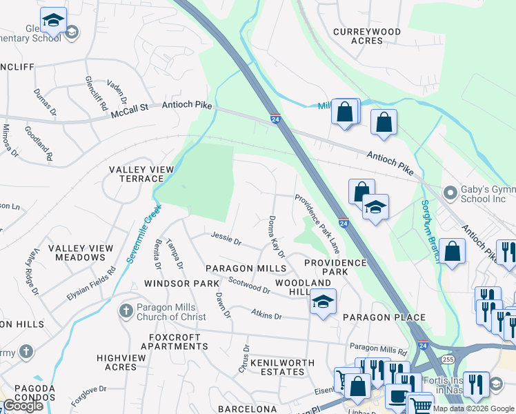 map of restaurants, bars, coffee shops, grocery stores, and more near 708 Heidi Court in Nashville