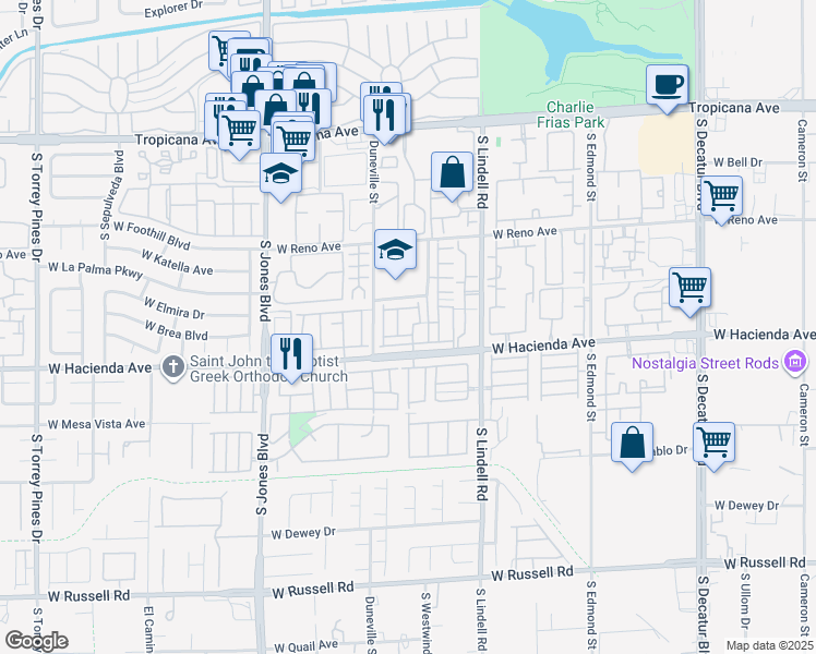 map of restaurants, bars, coffee shops, grocery stores, and more near 5247 Sacha Way in Las Vegas