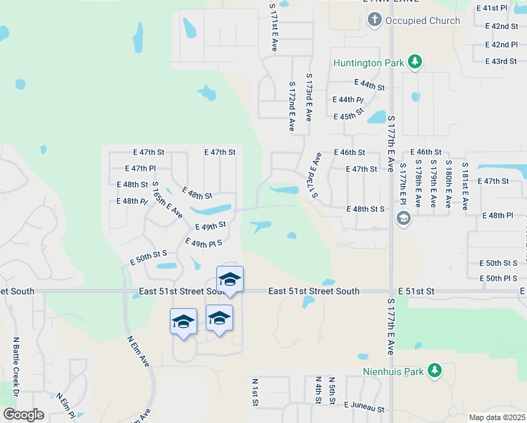 map of restaurants, bars, coffee shops, grocery stores, and more near 16913 East 48th Street in Tulsa