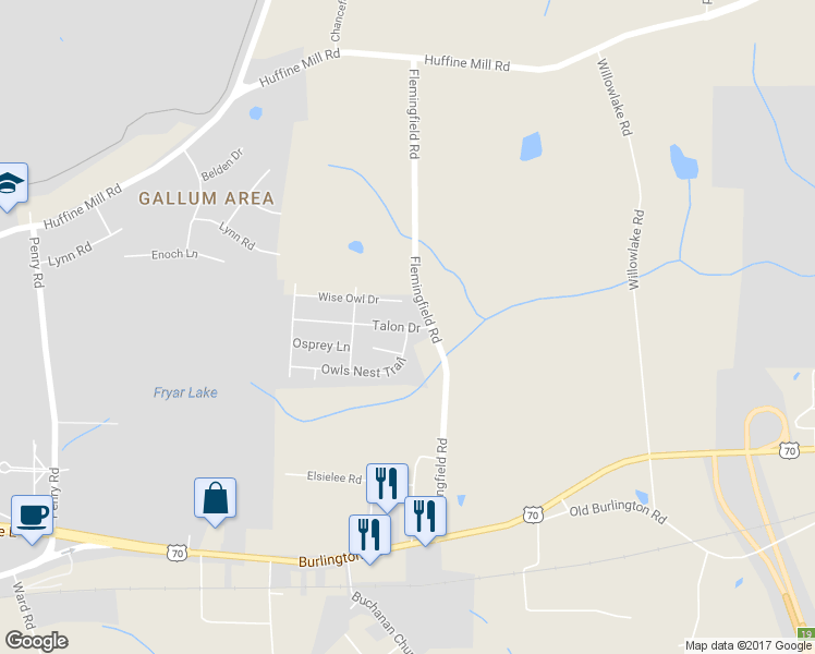 map of restaurants, bars, coffee shops, grocery stores, and more near 2329 Talon Drive in McLeansville