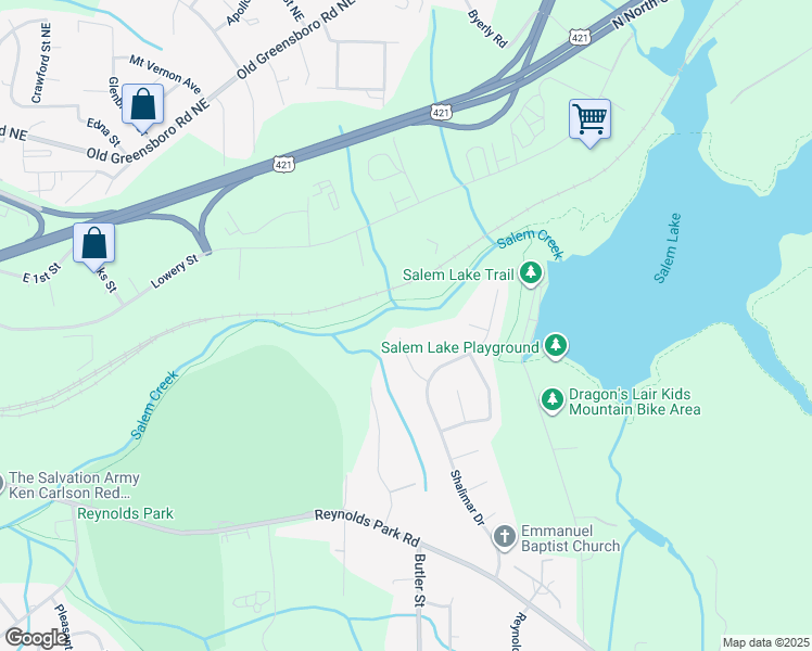 map of restaurants, bars, coffee shops, grocery stores, and more near 969 Woodleaf Court in Winston-Salem