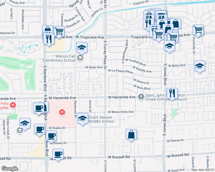 map of restaurants, bars, coffee shops, grocery stores, and more near 5239 Autumn Sky Road in Las Vegas