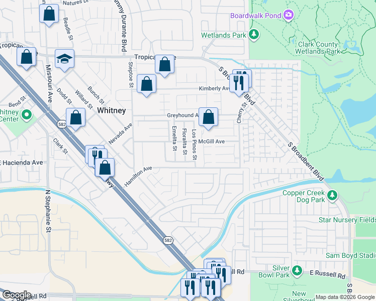 map of restaurants, bars, coffee shops, grocery stores, and more near 5240 Los Pinos Street in Las Vegas
