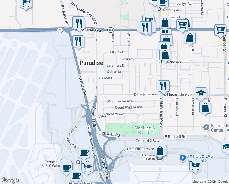 map of restaurants, bars, coffee shops, grocery stores, and more near 5244 Carol Circle in Las Vegas