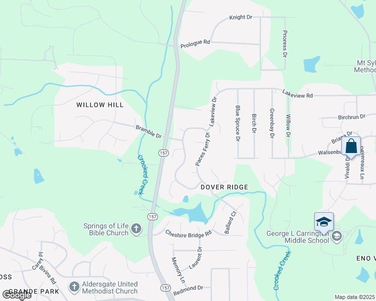 map of restaurants, bars, coffee shops, grocery stores, and more near 10 Broadfield Court in Durham