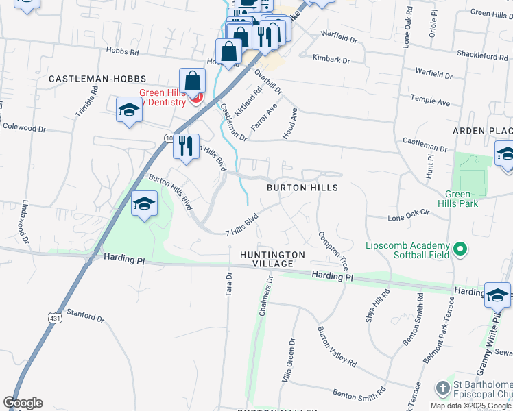 map of restaurants, bars, coffee shops, grocery stores, and more near 324 Boxmere Place in Nashville