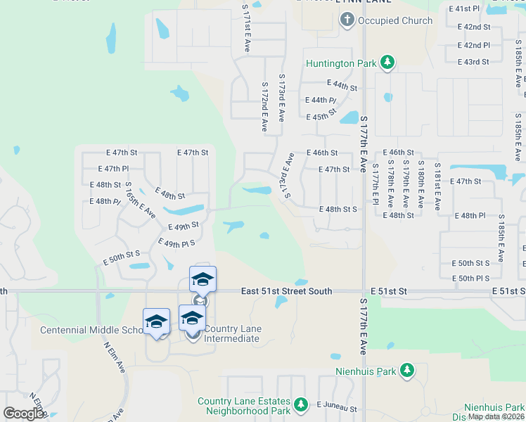 map of restaurants, bars, coffee shops, grocery stores, and more near 17021 East 48th Street South in Tulsa
