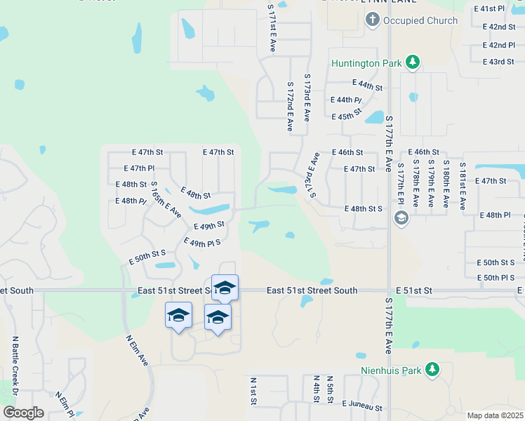 map of restaurants, bars, coffee shops, grocery stores, and more near 16913 East 48th Street in Tulsa