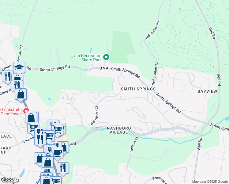 map of restaurants, bars, coffee shops, grocery stores, and more near 811 Long Hunter Court in Nashville