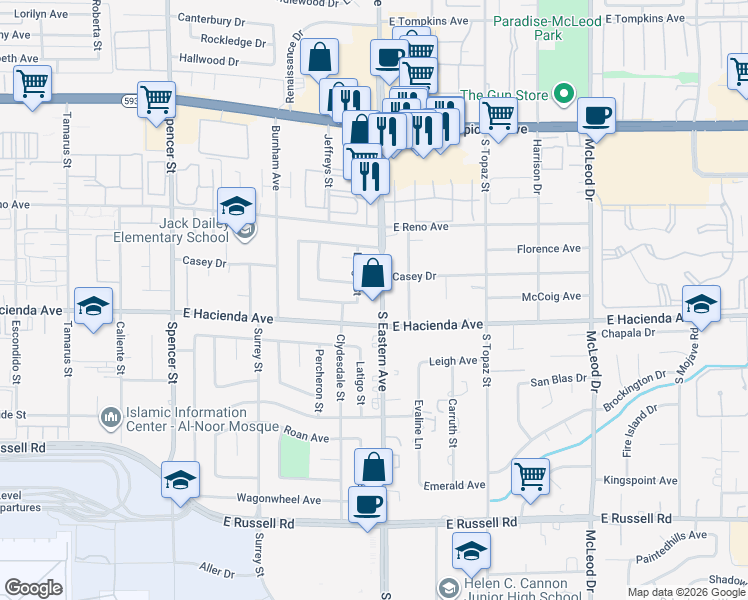 map of restaurants, bars, coffee shops, grocery stores, and more near in Paradise