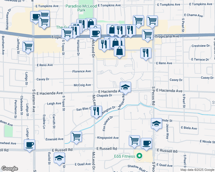 map of restaurants, bars, coffee shops, grocery stores, and more near 3090 Tarpon in Las Vegas