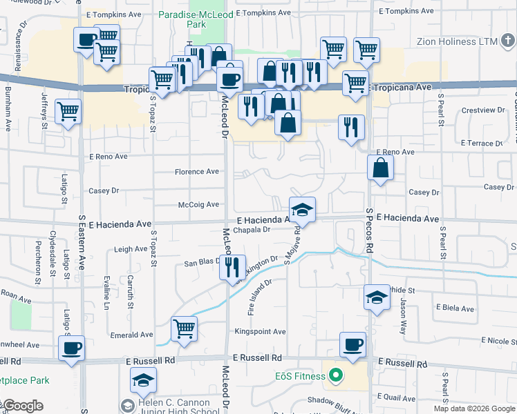 map of restaurants, bars, coffee shops, grocery stores, and more near 3090 Tarpon in Las Vegas