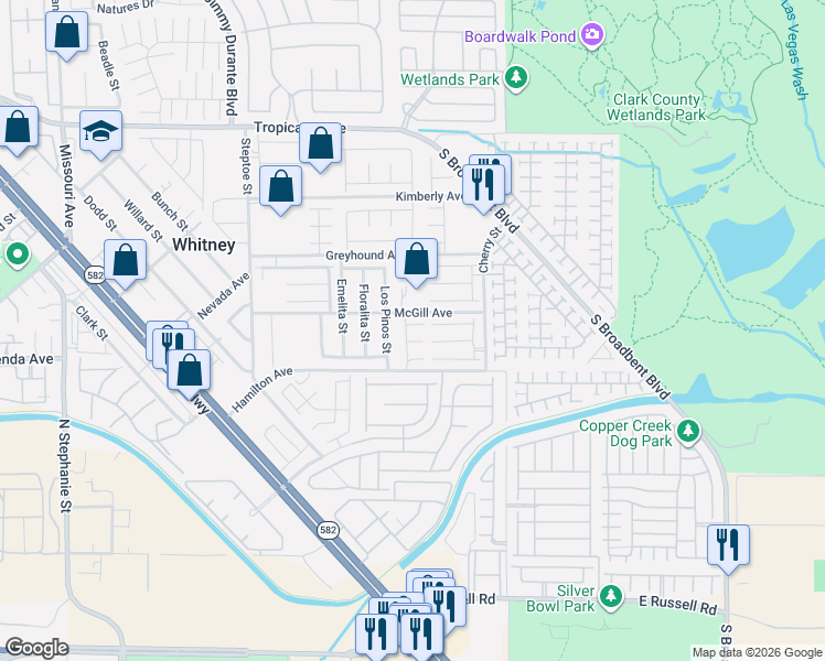 map of restaurants, bars, coffee shops, grocery stores, and more near 6452 Ness Gardens Court in Las Vegas