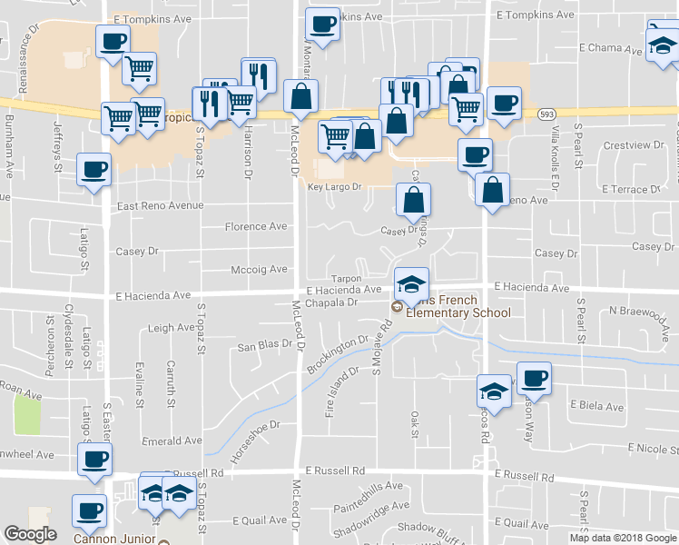 map of restaurants, bars, coffee shops, grocery stores, and more near 3050 Tarpon in Las Vegas