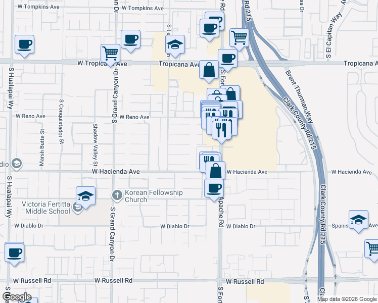 map of restaurants, bars, coffee shops, grocery stores, and more near 9534 Antelope Bend Court in Las Vegas