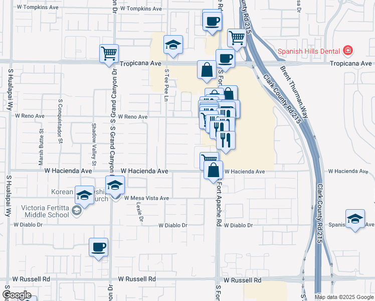 map of restaurants, bars, coffee shops, grocery stores, and more near 9522 Arrowhead Falls Court in Las Vegas