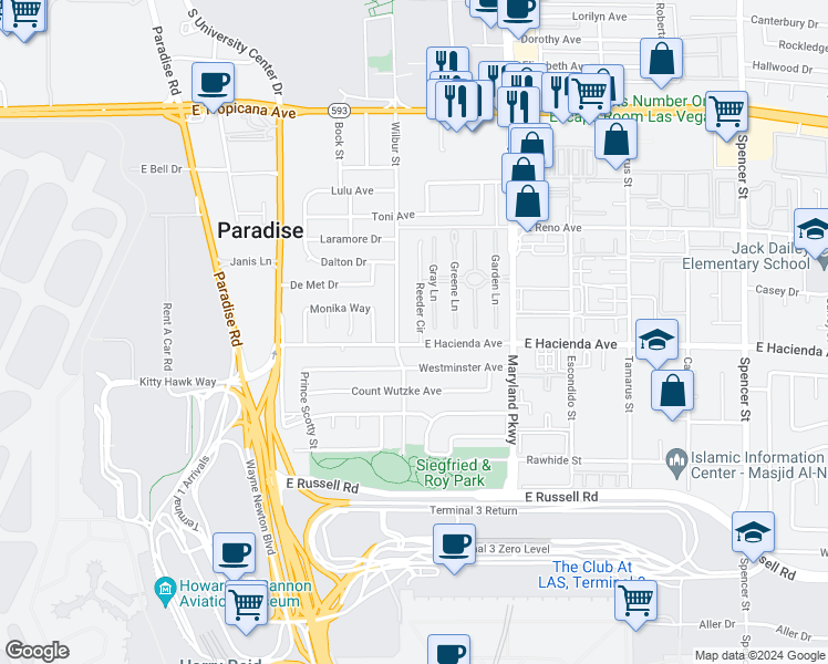 map of restaurants, bars, coffee shops, grocery stores, and more near 5279 Reeder Circle in Las Vegas
