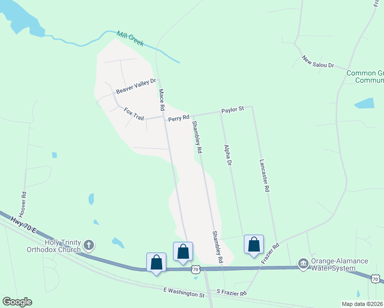 map of restaurants, bars, coffee shops, grocery stores, and more near 600 Shambley Road in Mebane