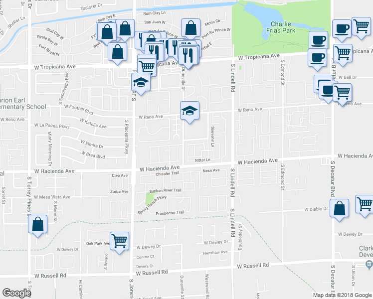 map of restaurants, bars, coffee shops, grocery stores, and more near 5237 Steinbrenner Lane in Las Vegas