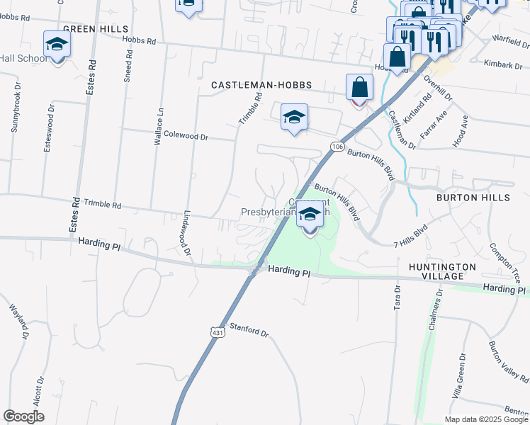map of restaurants, bars, coffee shops, grocery stores, and more near 307 Summit Ridge Circle in Nashville