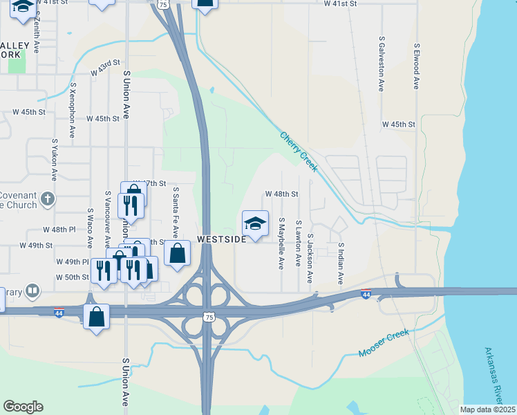 map of restaurants, bars, coffee shops, grocery stores, and more near 4809 South Nogales Avenue in Tulsa
