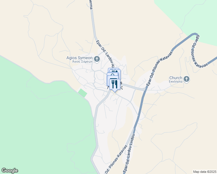 map of restaurants, bars, coffee shops, grocery stores, and more near in Lardos