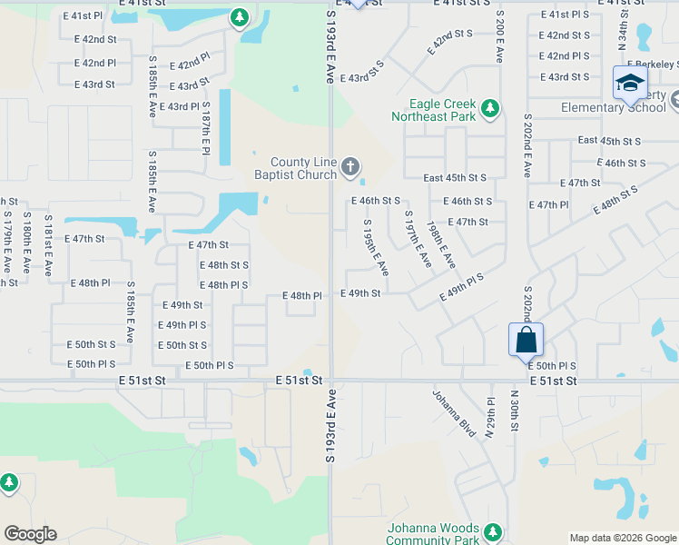 map of restaurants, bars, coffee shops, grocery stores, and more near 4804 South 194th East Avenue in Broken Arrow