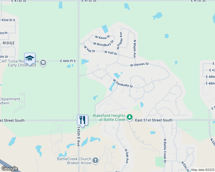 map of restaurants, bars, coffee shops, grocery stores, and more near 1910 West Rockport Place in Broken Arrow