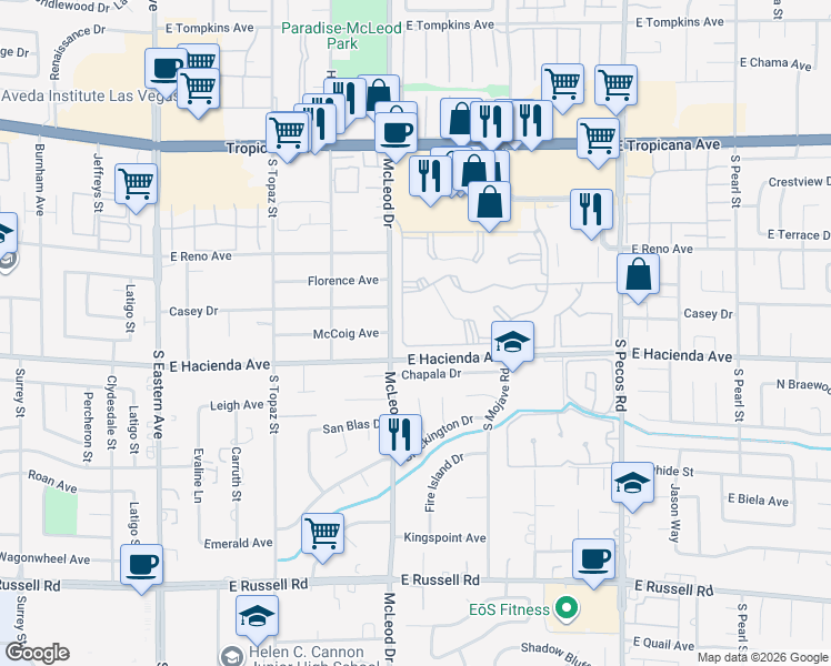 map of restaurants, bars, coffee shops, grocery stores, and more near 3050 Tarpon in Las Vegas