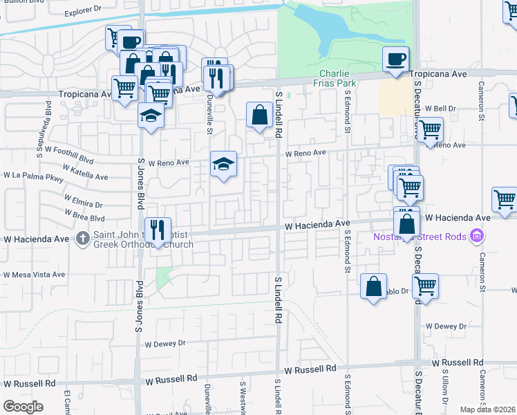 map of restaurants, bars, coffee shops, grocery stores, and more near 5237 Wave Dancer Lane in Las Vegas