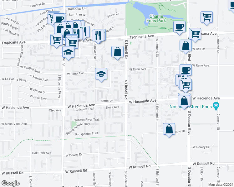 map of restaurants, bars, coffee shops, grocery stores, and more near 5237 Wave Dancer Lane in Las Vegas