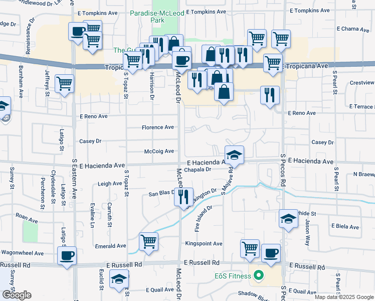 map of restaurants, bars, coffee shops, grocery stores, and more near 3050 Tarpon in Las Vegas