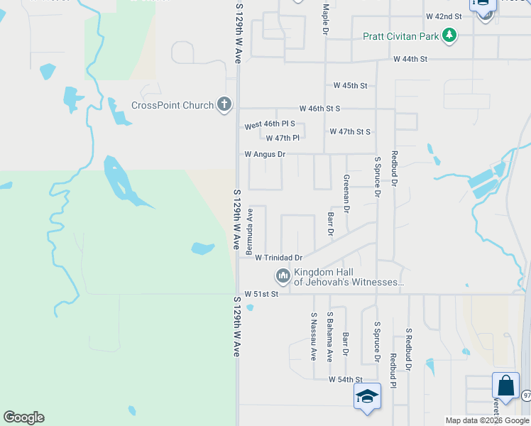 map of restaurants, bars, coffee shops, grocery stores, and more near 4901 Barbados Avenue in Sand Springs