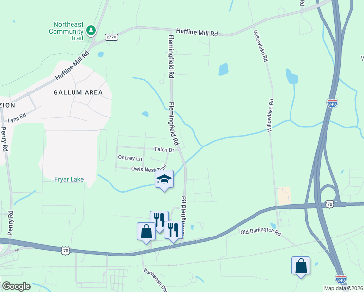 map of restaurants, bars, coffee shops, grocery stores, and more near 2329 Talon Drive in McLeansville