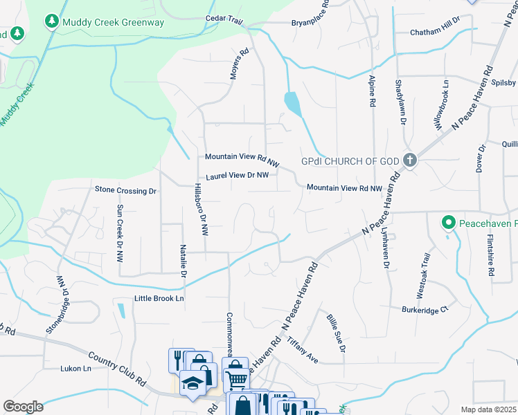map of restaurants, bars, coffee shops, grocery stores, and more near 46 Carrisbrooke Lane in Winston-Salem