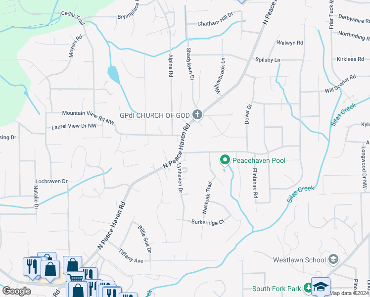 map of restaurants, bars, coffee shops, grocery stores, and more near 541 Hearthside Drive in Winston-Salem