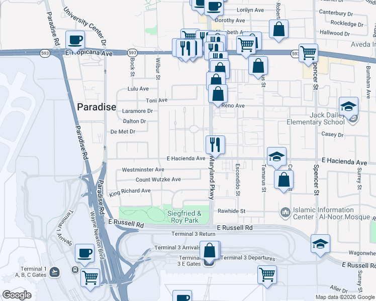 map of restaurants, bars, coffee shops, grocery stores, and more near 5225 Golden Lane in Las Vegas