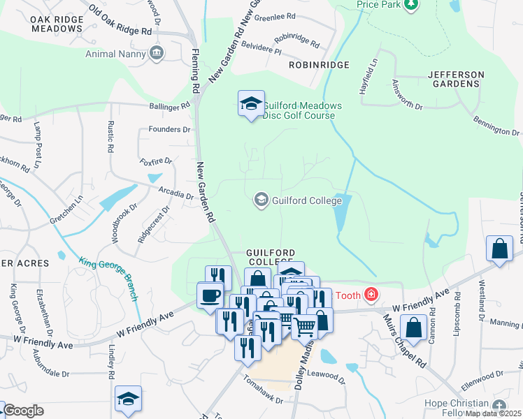 map of restaurants, bars, coffee shops, grocery stores, and more near 5800 West Friendly Avenue in Greensboro