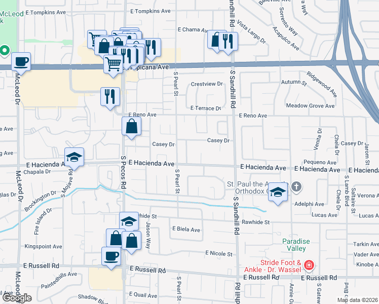 map of restaurants, bars, coffee shops, grocery stores, and more near 3665 Casey Drive in Las Vegas
