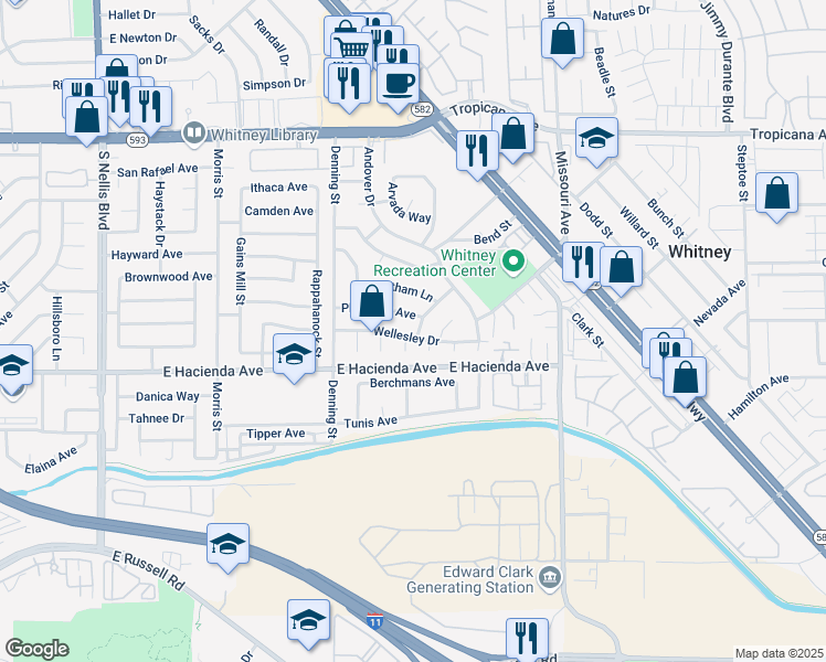 map of restaurants, bars, coffee shops, grocery stores, and more near 5216 Graham Avenue in Las Vegas