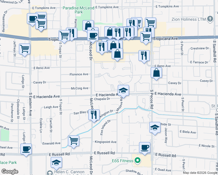 map of restaurants, bars, coffee shops, grocery stores, and more near 3128 Tarpon in Las Vegas