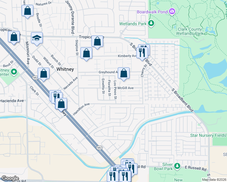 map of restaurants, bars, coffee shops, grocery stores, and more near 5240 Los Pinos Street in Las Vegas
