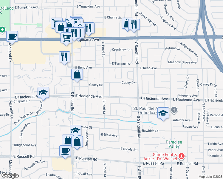 map of restaurants, bars, coffee shops, grocery stores, and more near 3665 Casey Drive in Las Vegas
