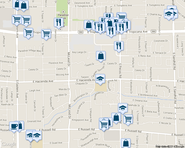 map of restaurants, bars, coffee shops, grocery stores, and more near 5259 Caspian Springs Drive in Las Vegas