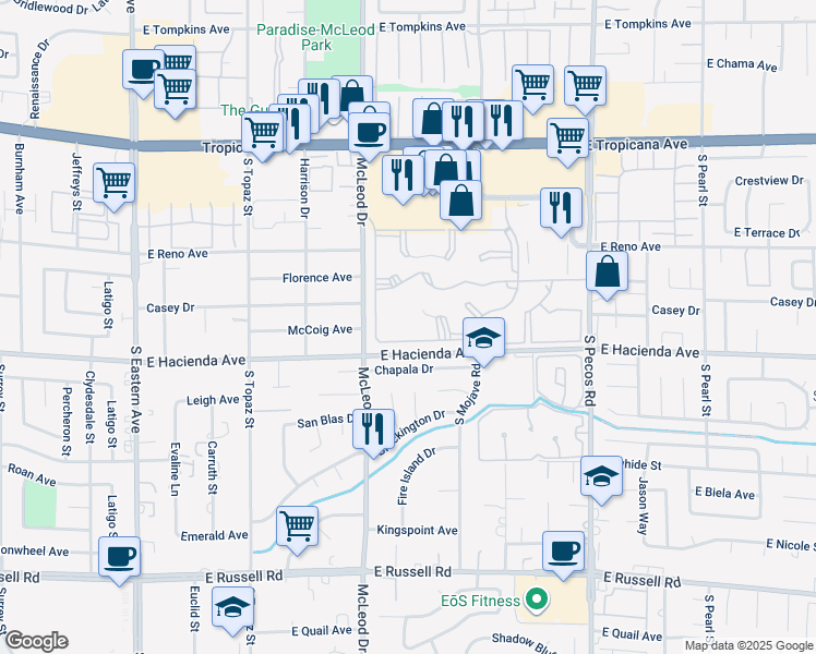map of restaurants, bars, coffee shops, grocery stores, and more near 3050 Tarpon in Las Vegas