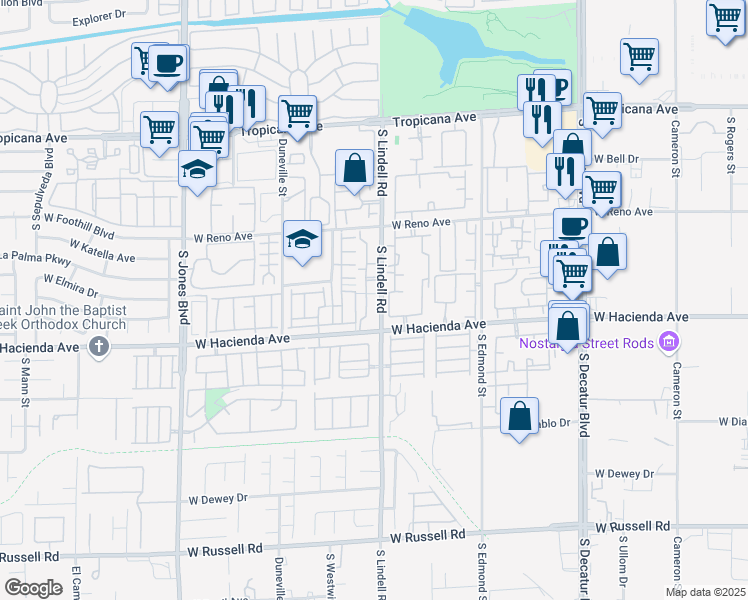 map of restaurants, bars, coffee shops, grocery stores, and more near 5261 South Lindell Road in Las Vegas