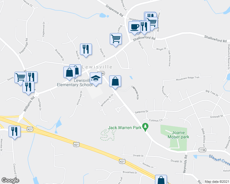 map of restaurants, bars, coffee shops, grocery stores, and more near 1699 Brookway West Drive in Lewisville