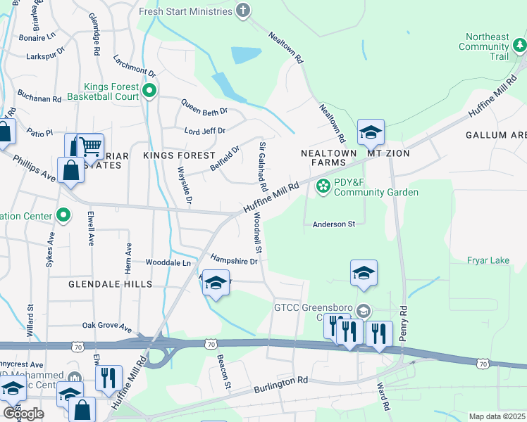 map of restaurants, bars, coffee shops, grocery stores, and more near in Greensboro